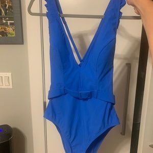 Blue one-piece bathing suit